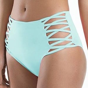 Garotas High Cut Bikini Bottoms in Aqua